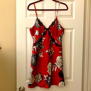 Red & Black Floral Nightie with Black Lace